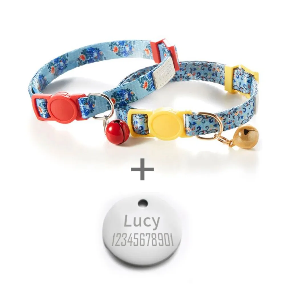 2 Pack Cat Collar with Bell Adjustable for Puppy Kittens Necklace Cat Accessories Collar