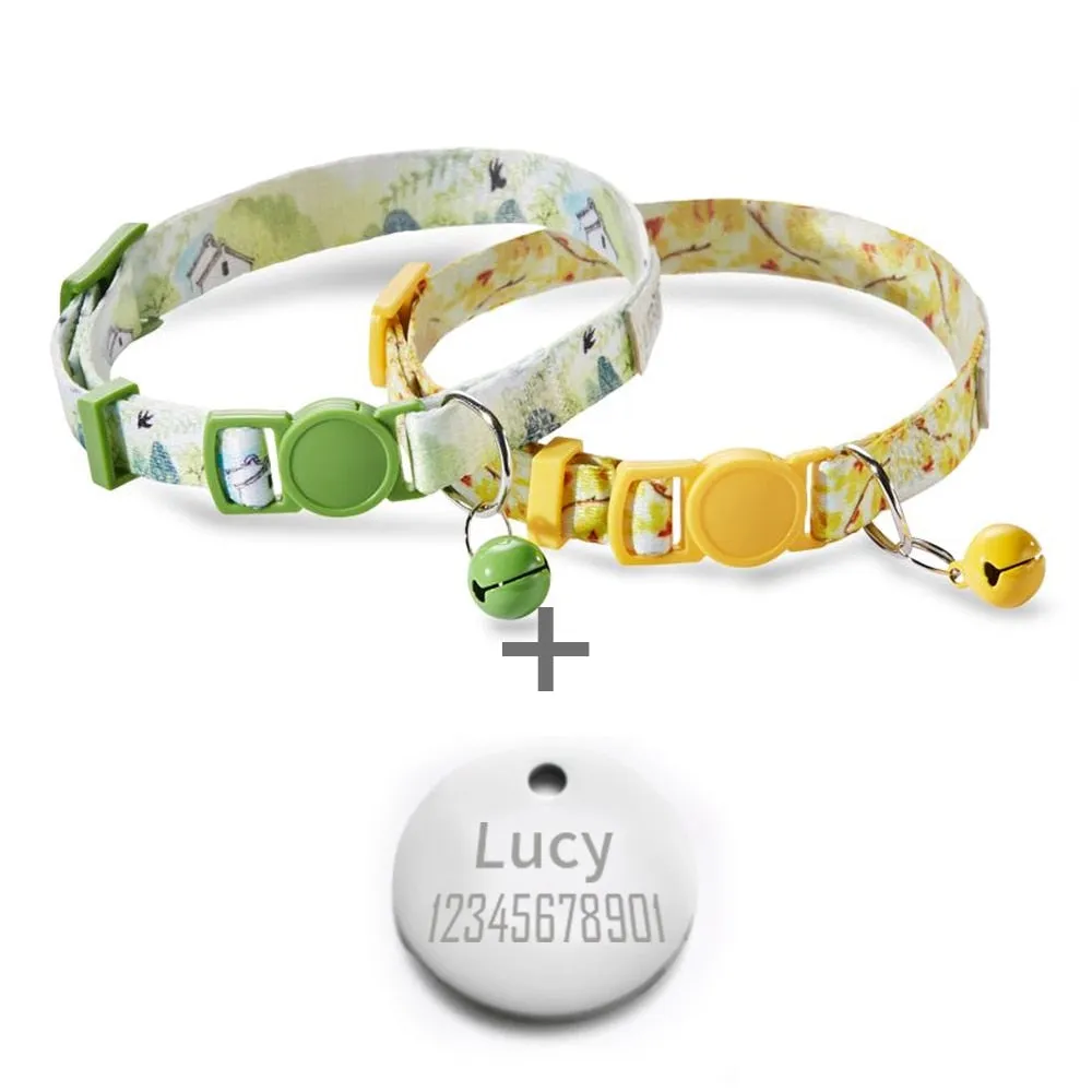 2 Pack Cat Collar with Bell Adjustable for Puppy Kittens Necklace Cat Accessories Collar