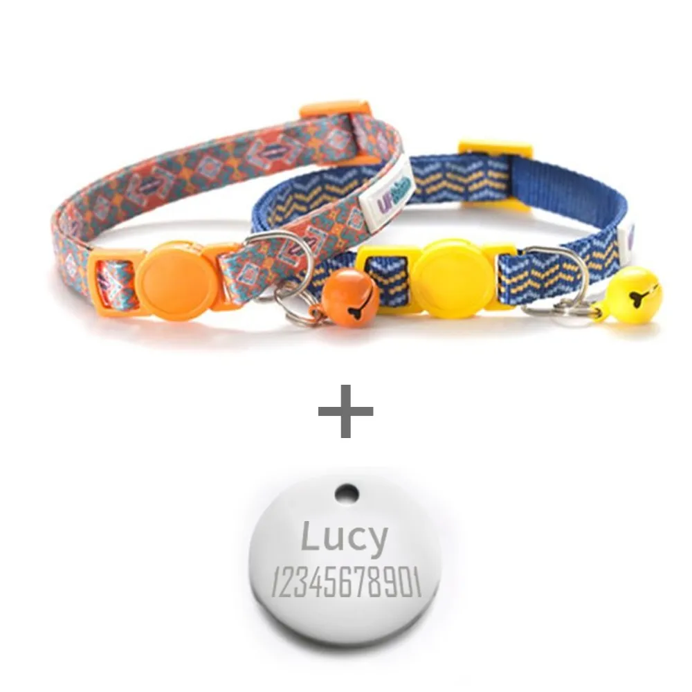 2 Pack Cat Collar with Bell Adjustable for Puppy Kittens Necklace Cat Accessories Collar