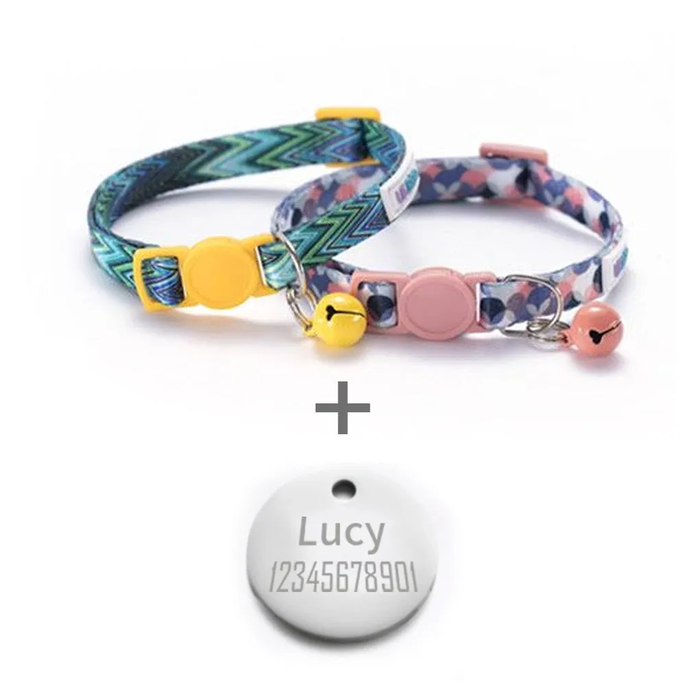 2 Pack Cat Collar with Bell Adjustable for Puppy Kittens Necklace Cat Accessories Collar