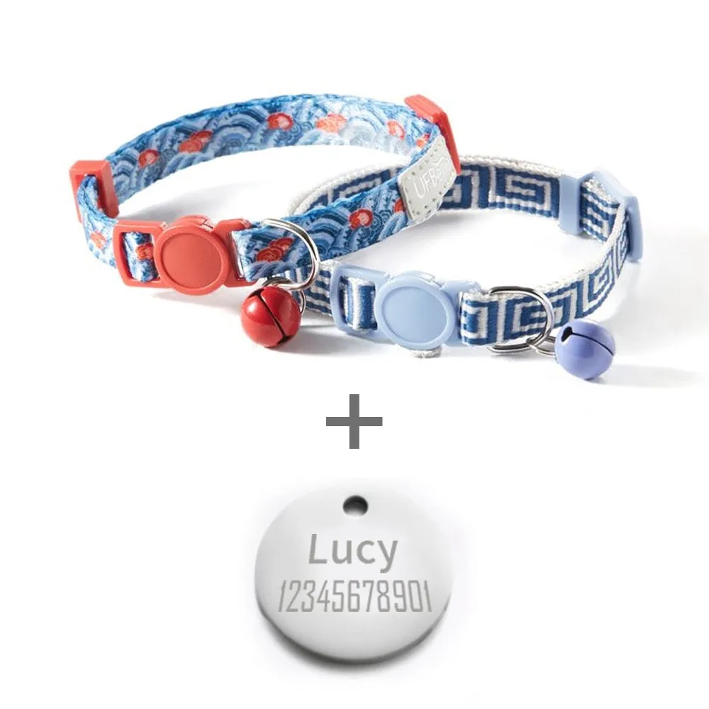 2 Pack Cat Collar with Bell Adjustable for Puppy Kittens Necklace Cat Accessories Collar