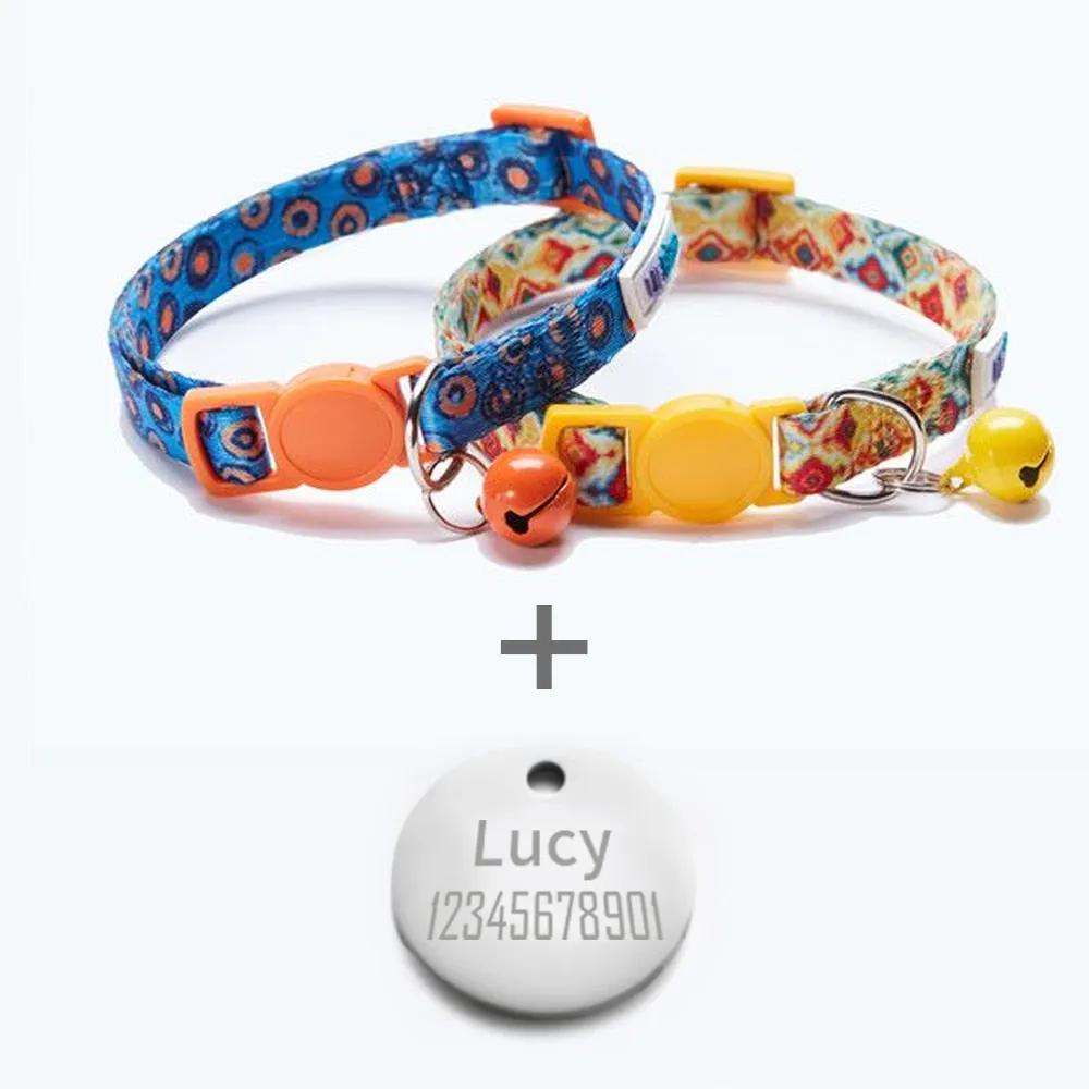 2 Pack Cat Collar with Bell Adjustable for Puppy Kittens Necklace Cat Accessories Collar