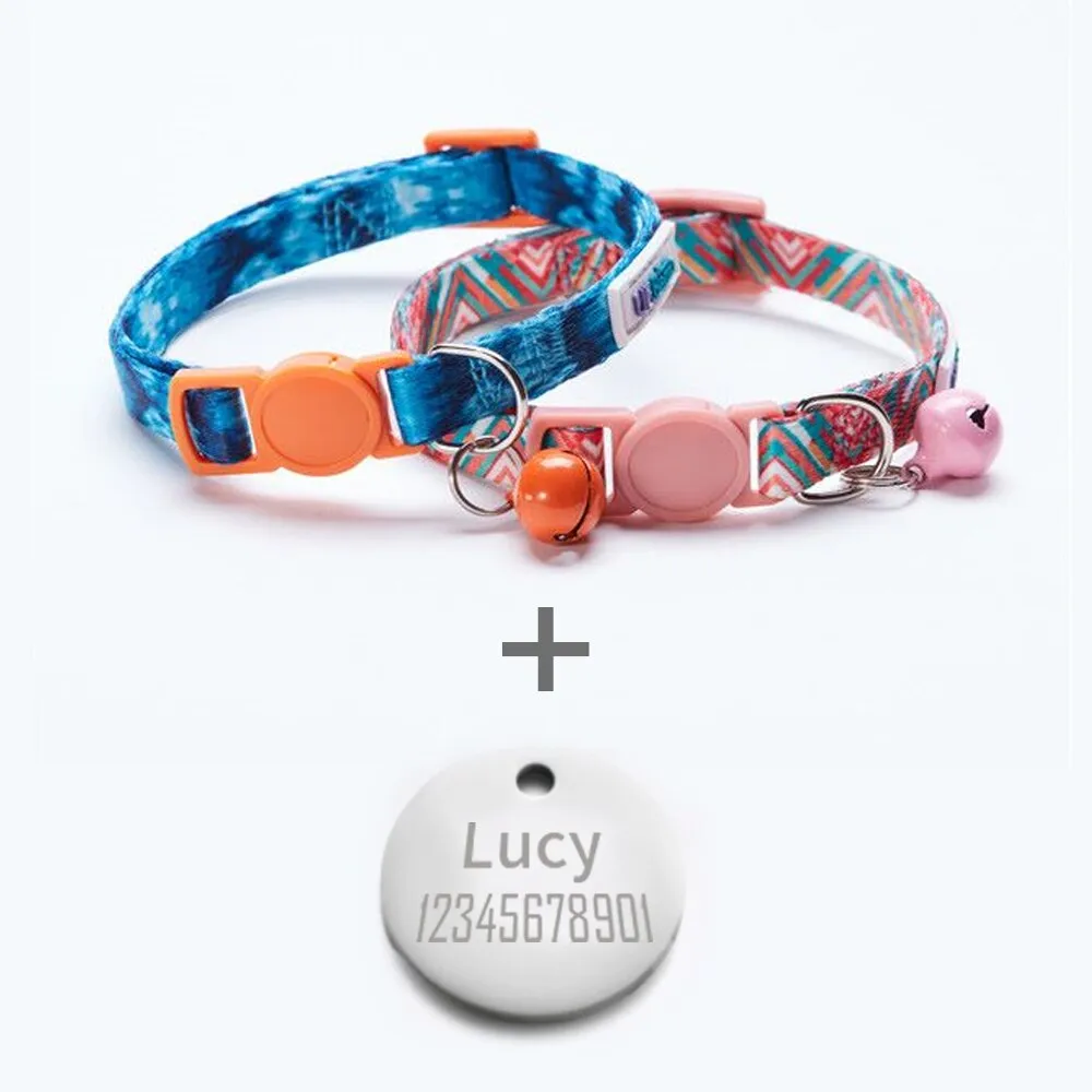2 Pack Cat Collar with Bell Adjustable for Puppy Kittens Necklace Cat Accessories Collar