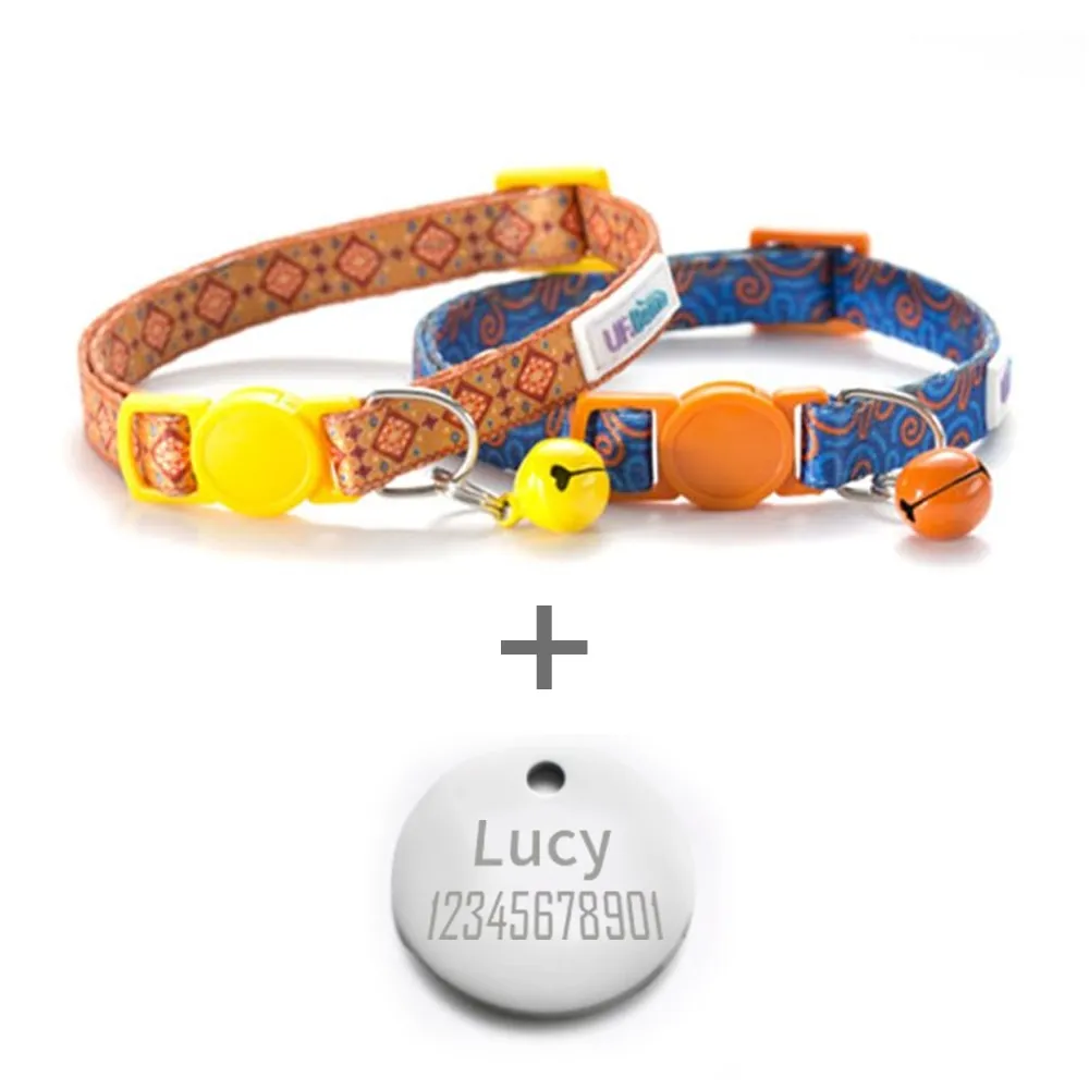 2 Pack Cat Collar with Bell Adjustable for Puppy Kittens Necklace Cat Accessories Collar