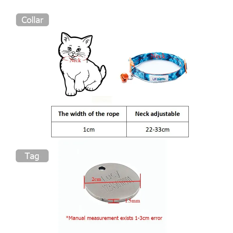 2 Pack Cat Collar with Bell Adjustable for Puppy Kittens Necklace Cat Accessories Collar