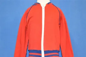 80s Red Blue Striped Zip Front Track Jacket Youth Small