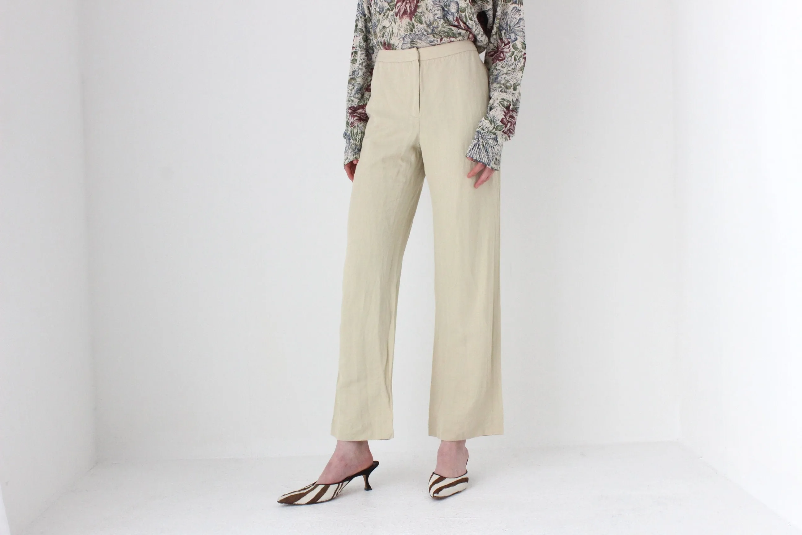 90s Neutral Linen Relaxed Trousers