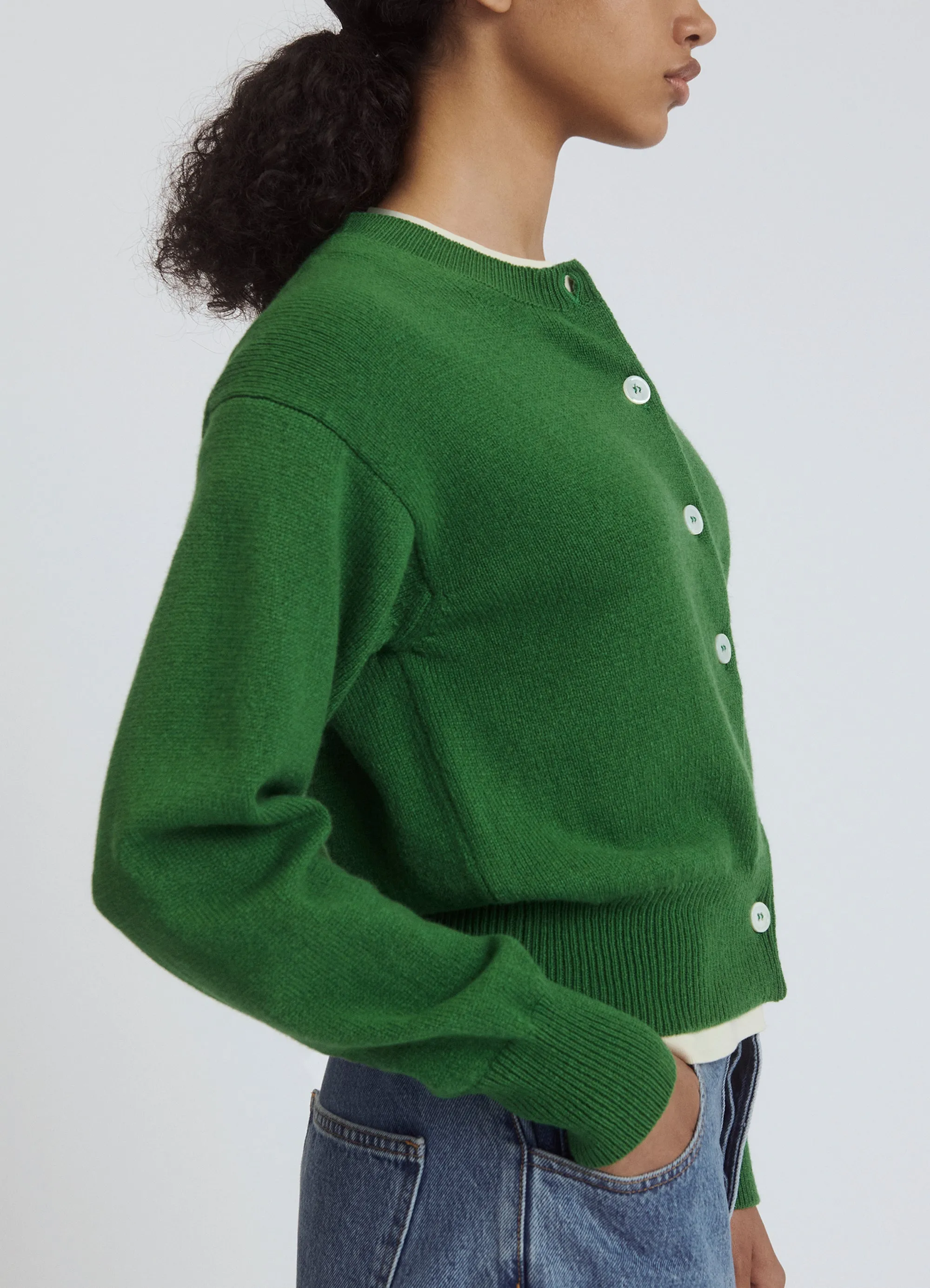 Ada Crewneck Cardigan in Green