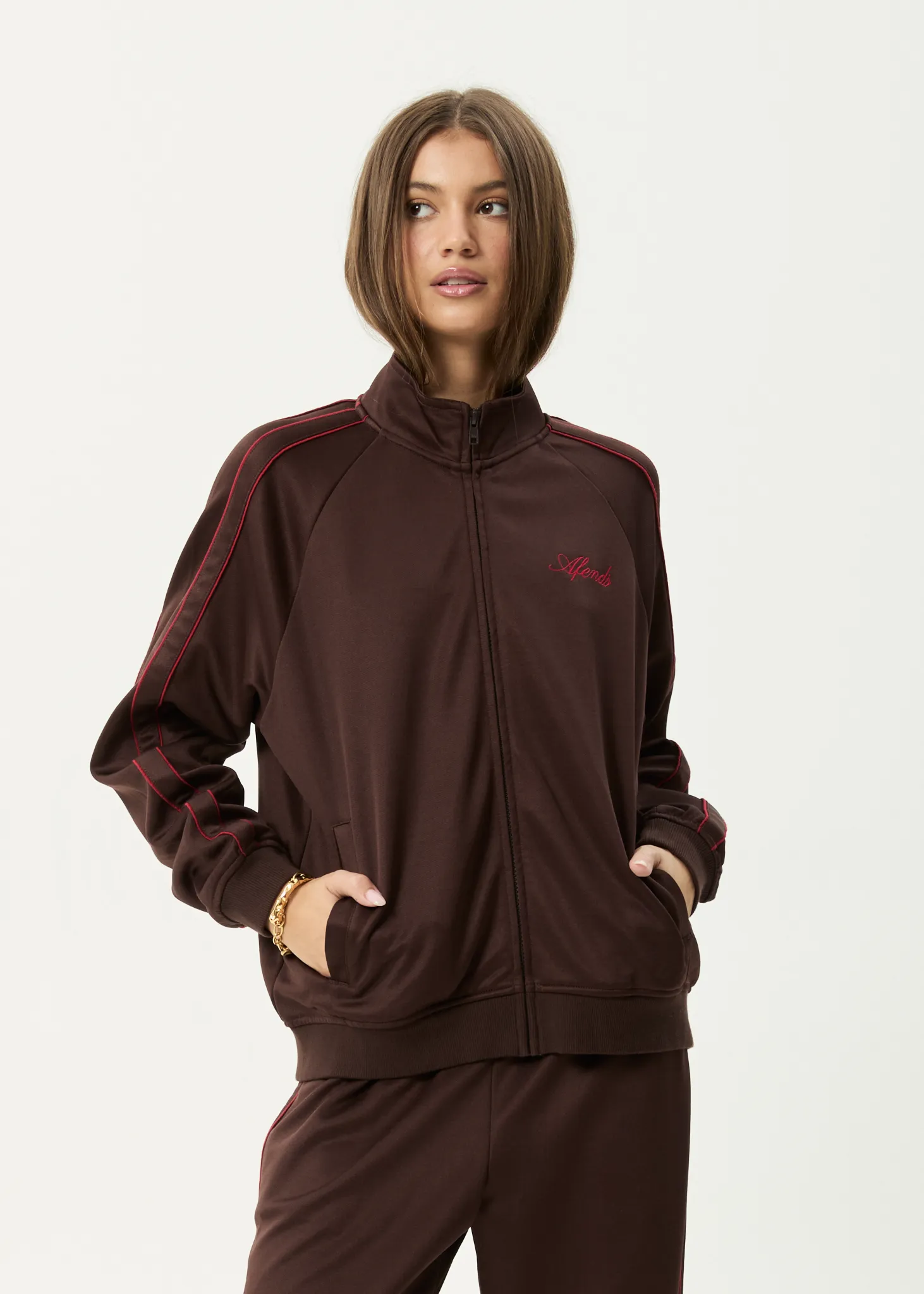 AFENDS Womens Avenue -  Track Jacket - Coffee
