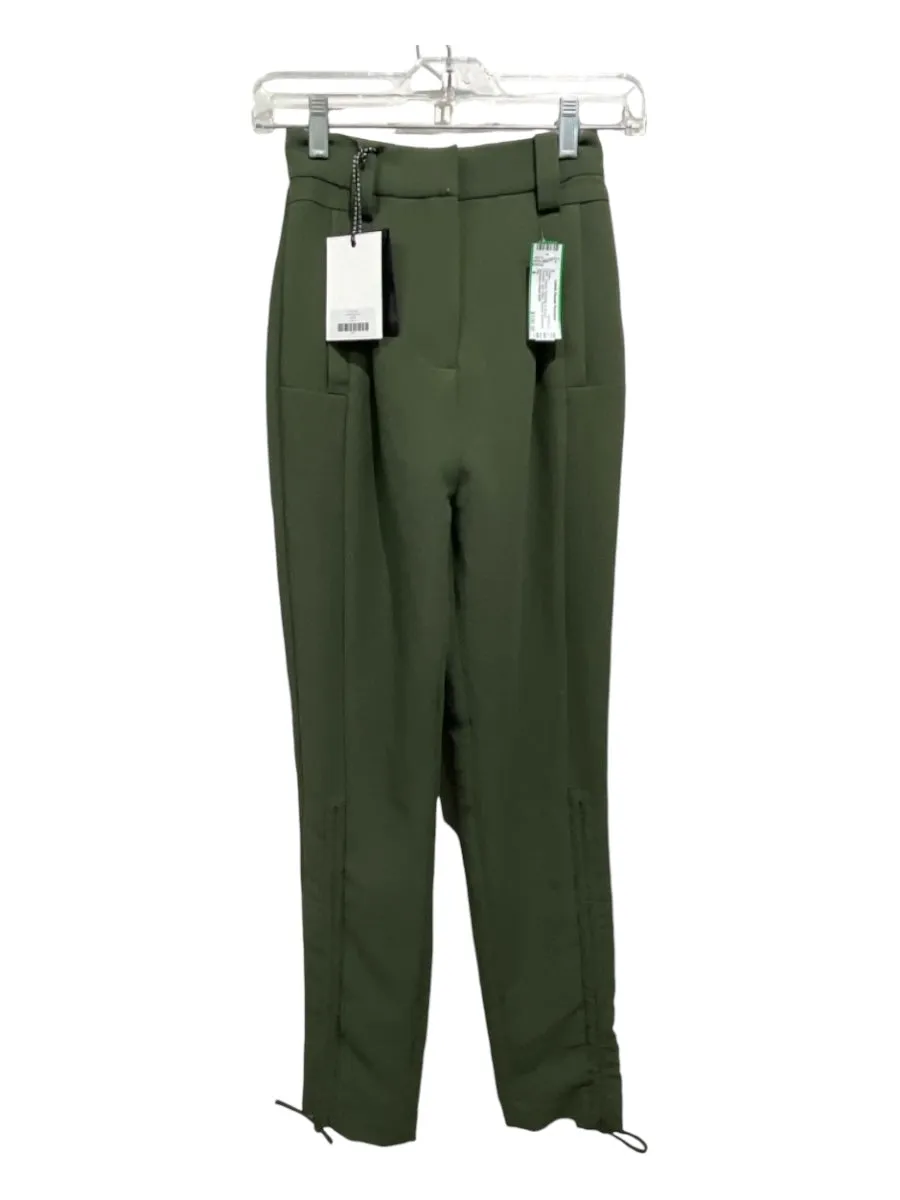 Aje. Size 4 Green Polyester & Rayon Pockets High Waist Ruched Pants