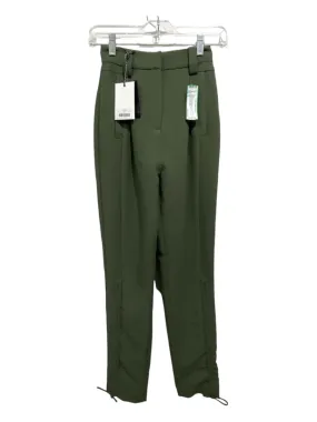 Aje. Size 4 Green Polyester & Rayon Pockets High Waist Ruched Pants