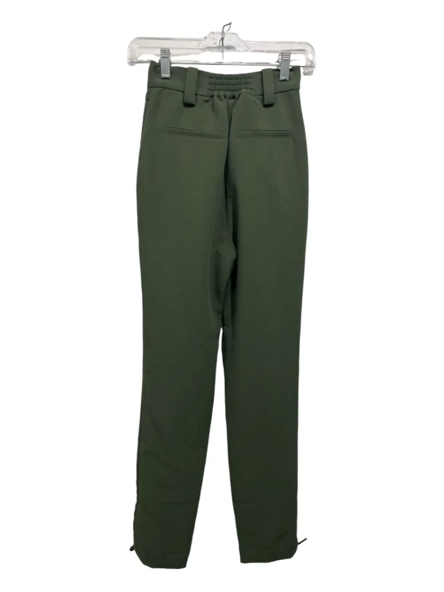 Aje. Size 4 Green Polyester & Rayon Pockets High Waist Ruched Pants