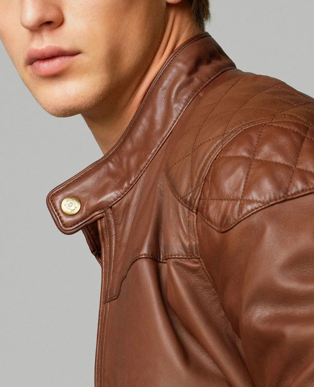 Aloha Real Leather Jacket Men Brown Biker Motorcycle Genuine