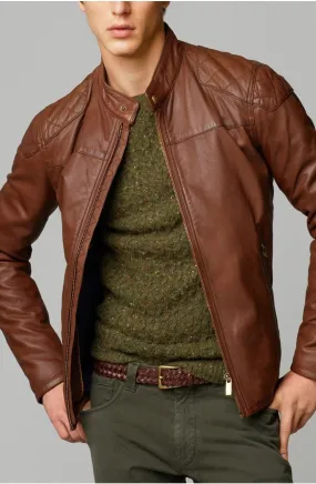 Aloha Real Leather Jacket Men Brown Biker Motorcycle Genuine