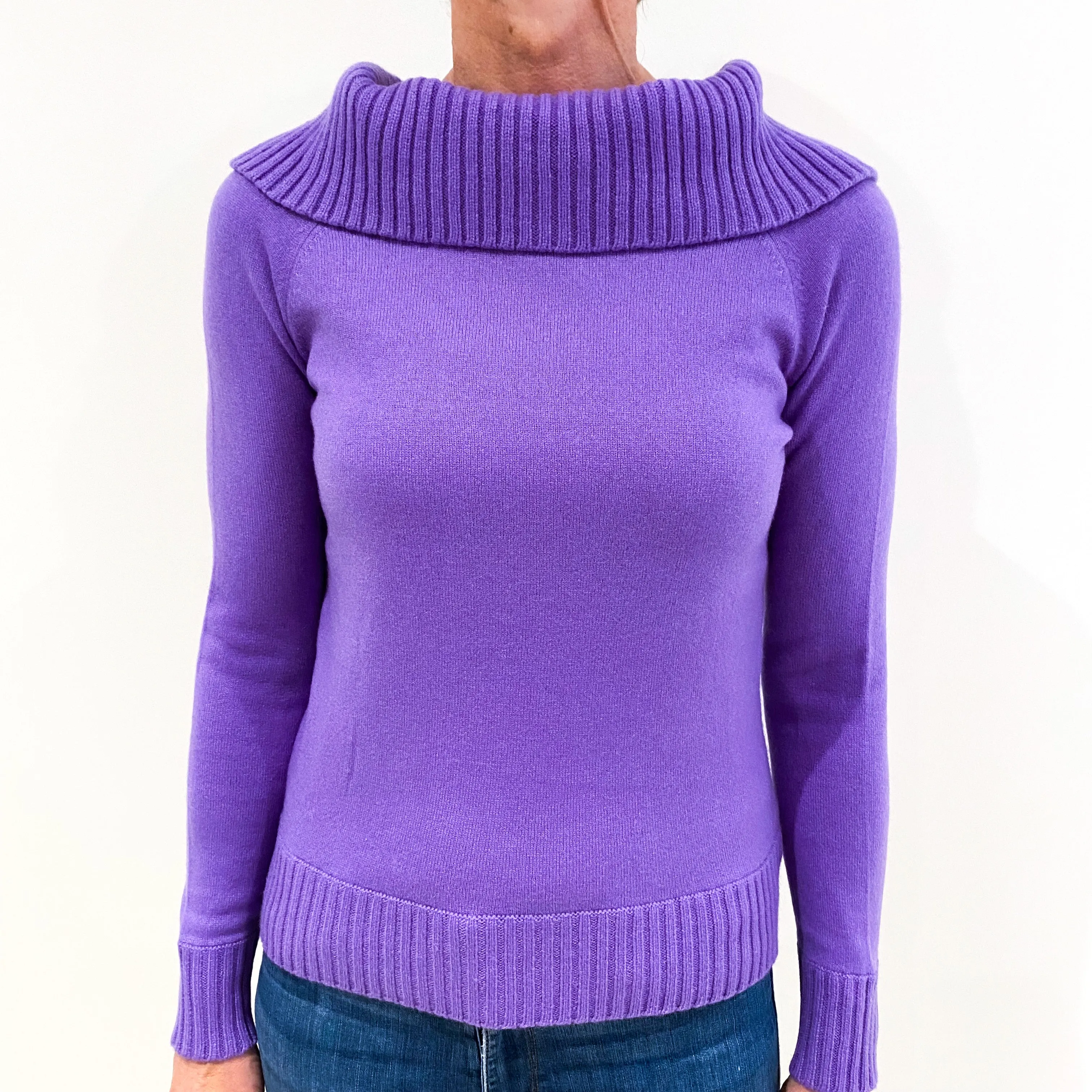 Amethyst Purple Cashmere Polo Neck Jumper Small