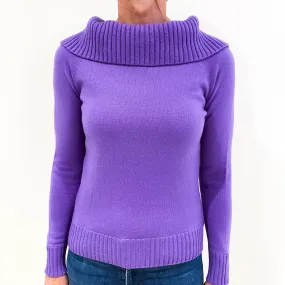 Amethyst Purple Cashmere Polo Neck Jumper Small