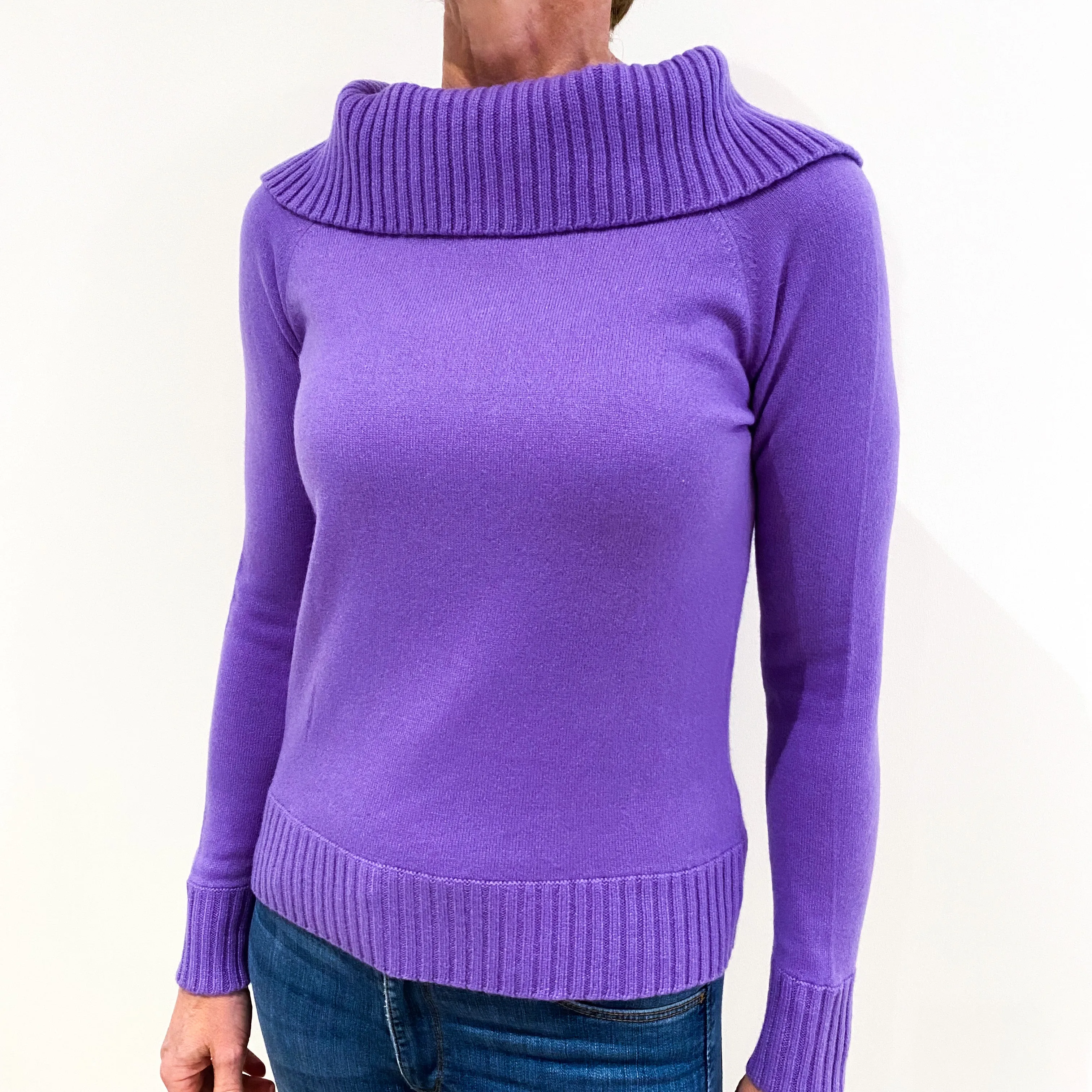 Amethyst Purple Cashmere Polo Neck Jumper Small