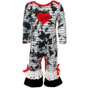 AnnLoren Baby Girls Tie Dye Heart Long Sleeve Romper Valentine's Day