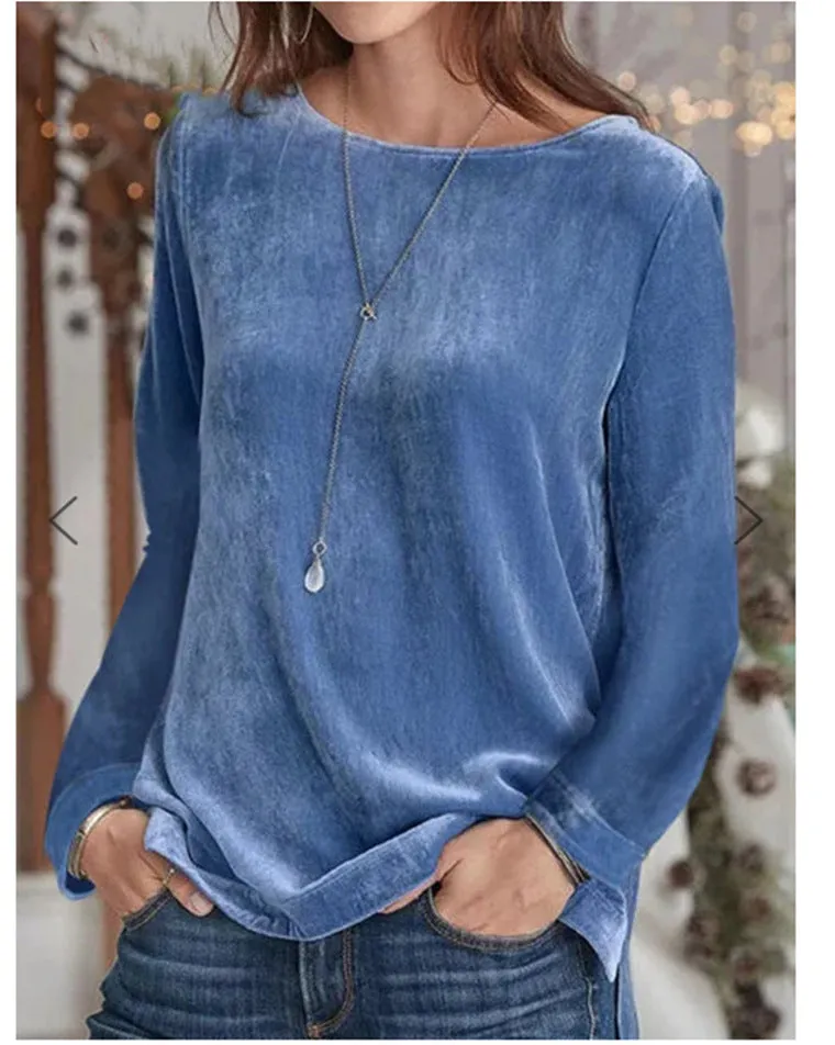 Autumn and winter fashion new women's solid color casual crewneck pullover velvet sweatshirt