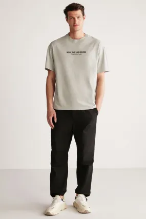 Bastian Men's Oversize Fit 100 %Cotton Thick textured printed gray t-shirt