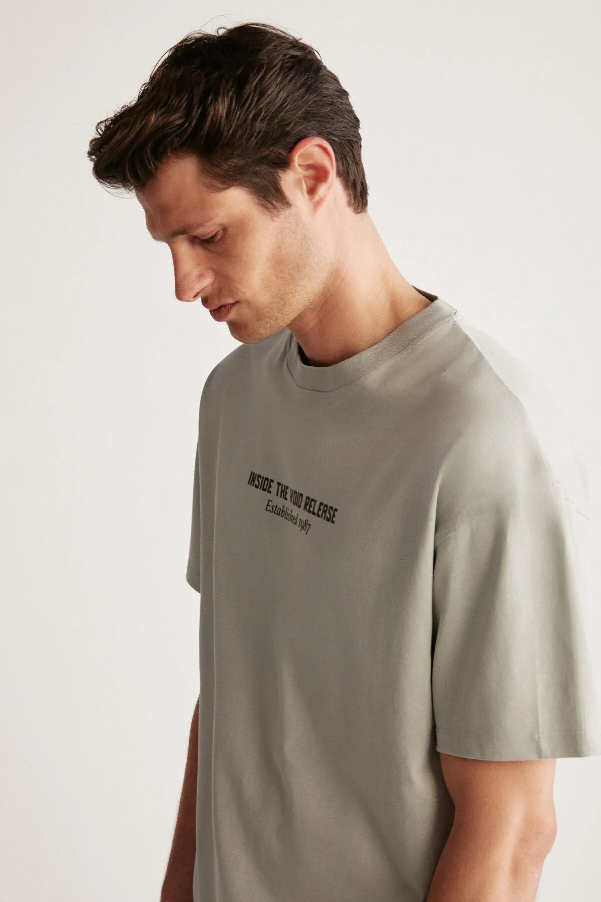 Bastian Men's Oversize Fit 100 %Cotton Thick textured printed gray t-shirt
