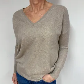 Biscuit Beige Cashmere V-Neck Jumper Medium