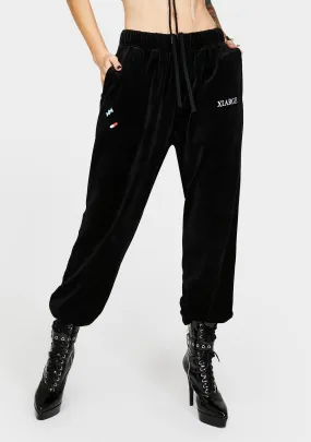 Black Embroidered Velour Joggers