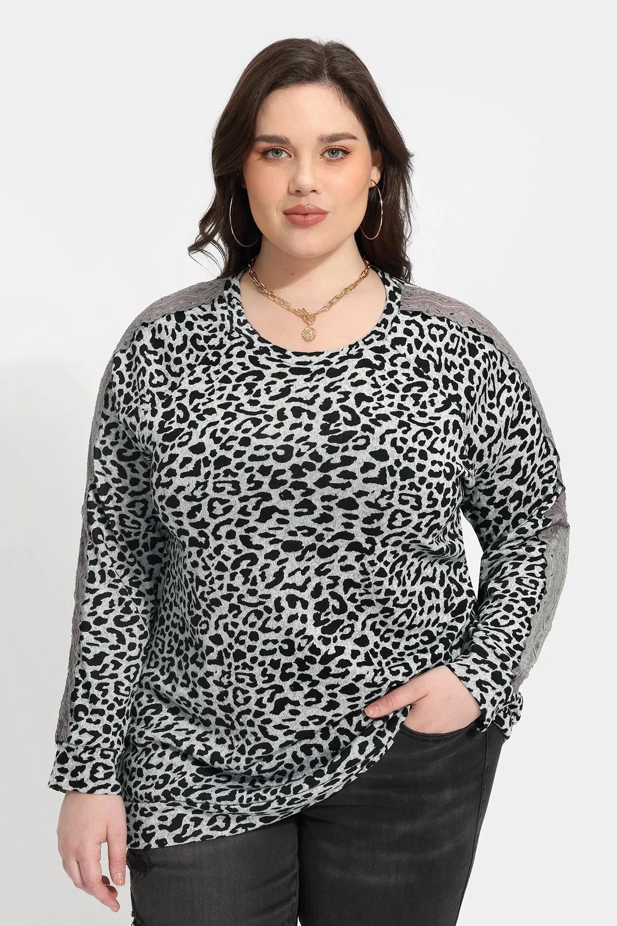 Black Leopard Crewneck Long Sleeve Shirt