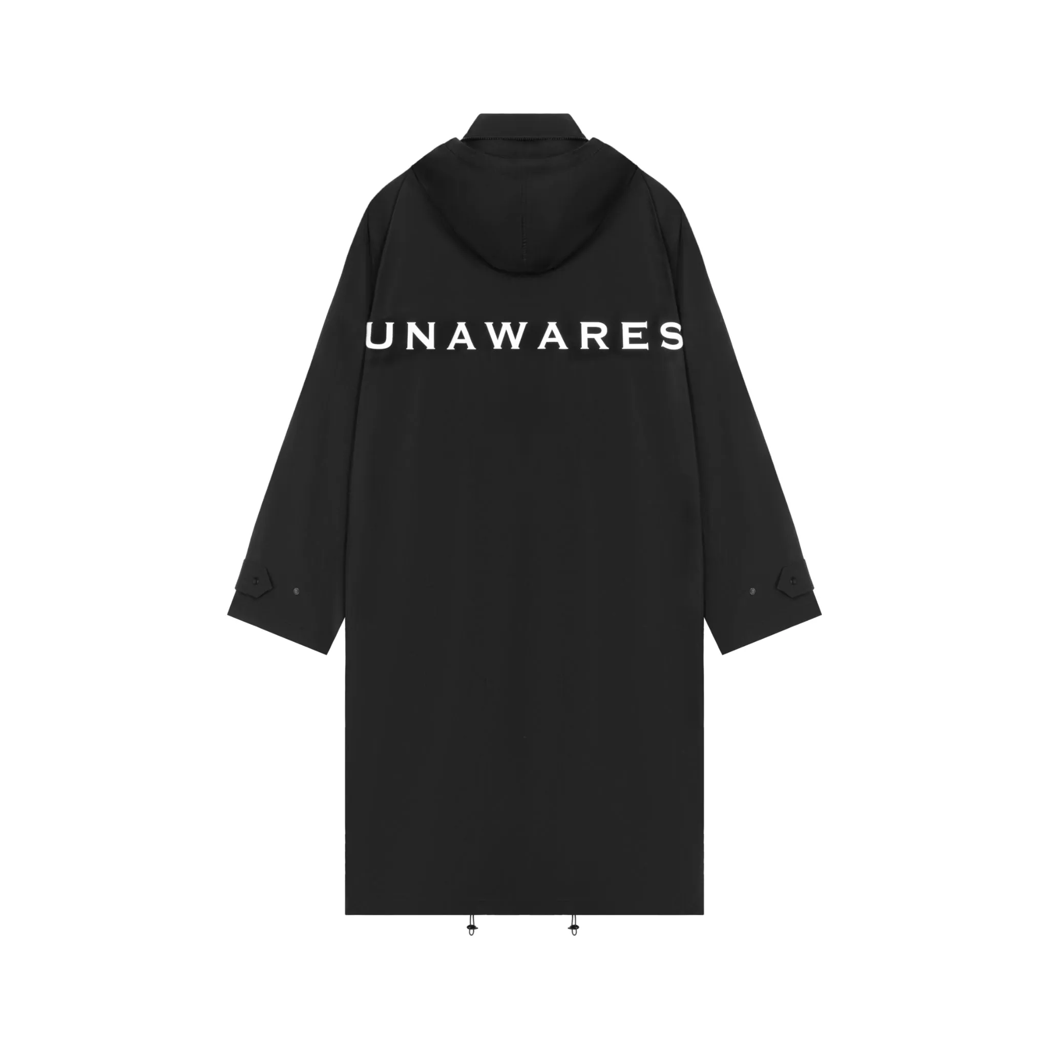 Black Packable Hooded Logo Print Long Trench Coat