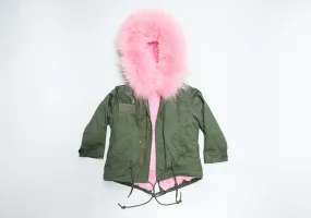 Bobble Babies Kids Parka coat with Pink Hood and Lining