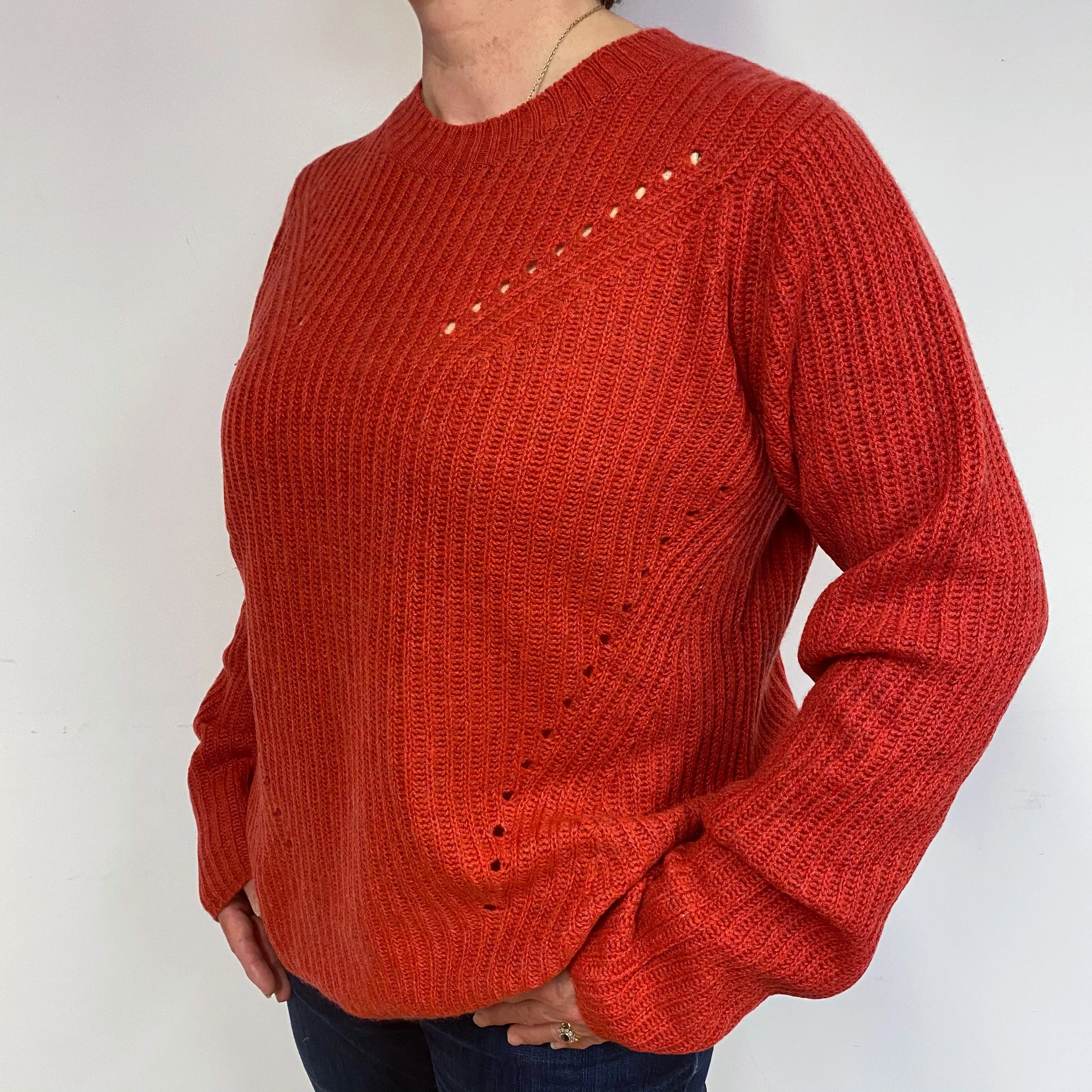 Brora Rust Red Cashmere Crew Neck Jumper Large