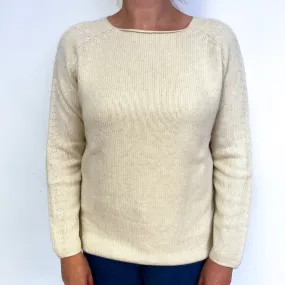 Brunello Cucinelli Cream Chunky Cashmere Crew Neck Jumper Large