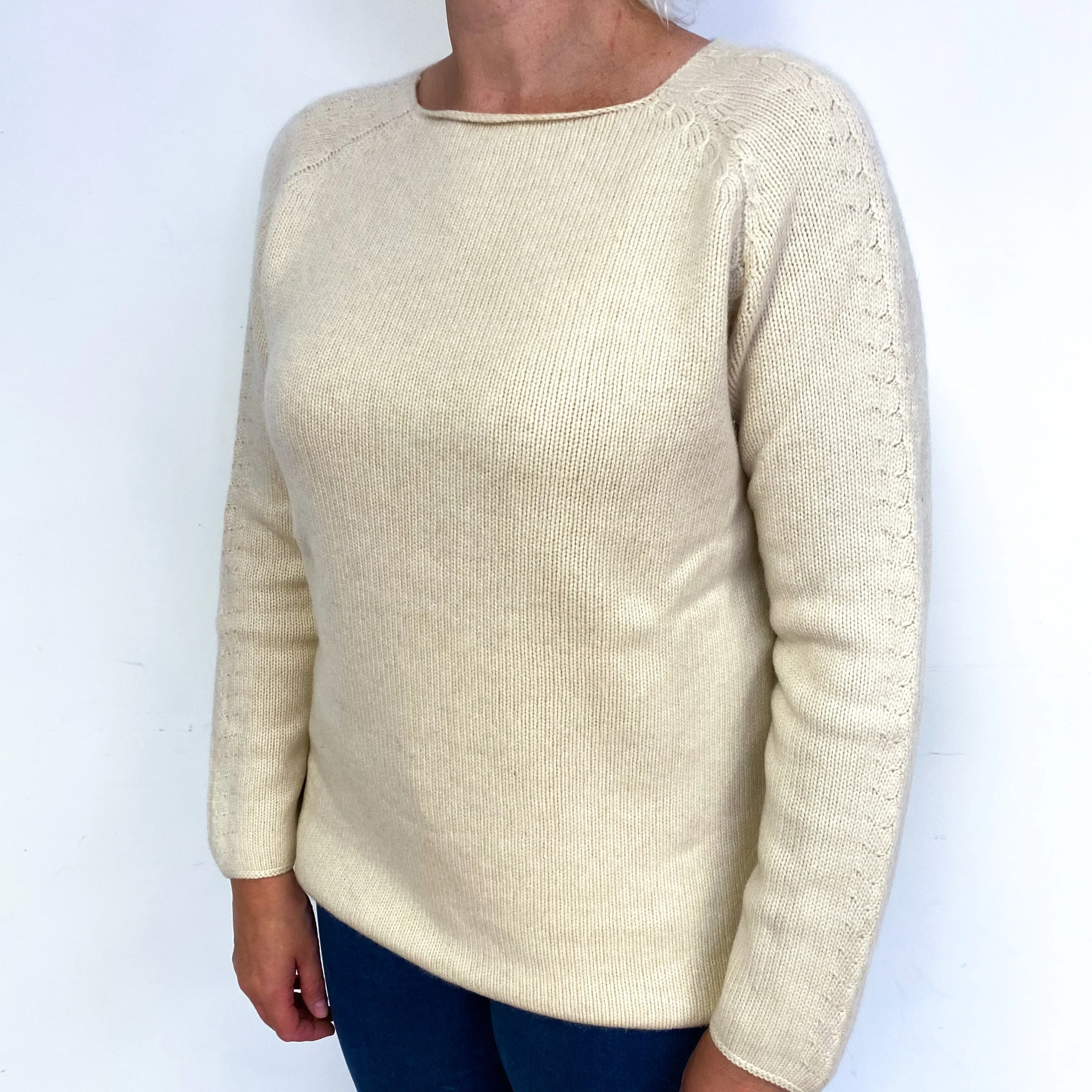 Brunello Cucinelli Cream Chunky Cashmere Crew Neck Jumper Large