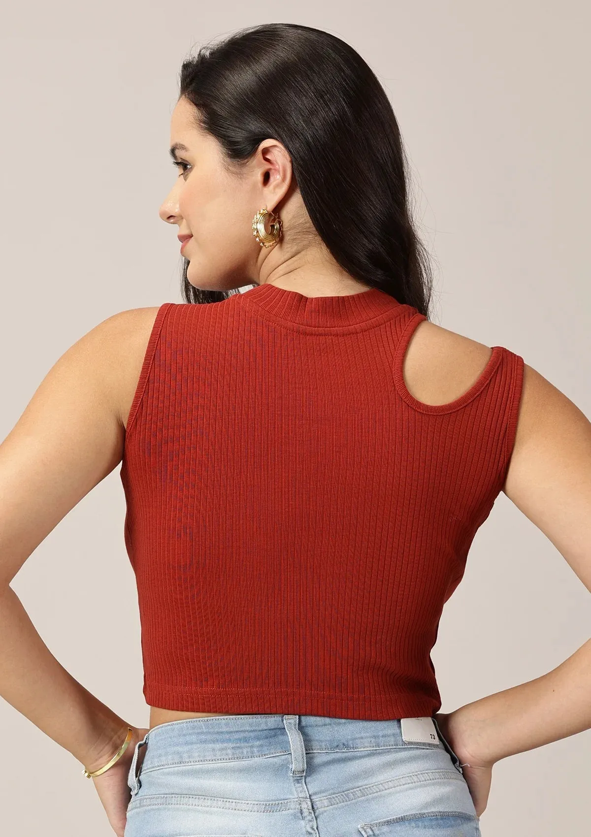 Burgundy Cut Out Crop Top