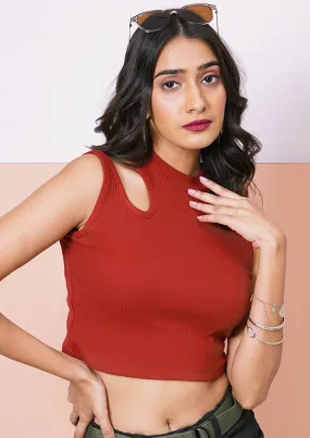 Burgundy Cut Out Crop Top