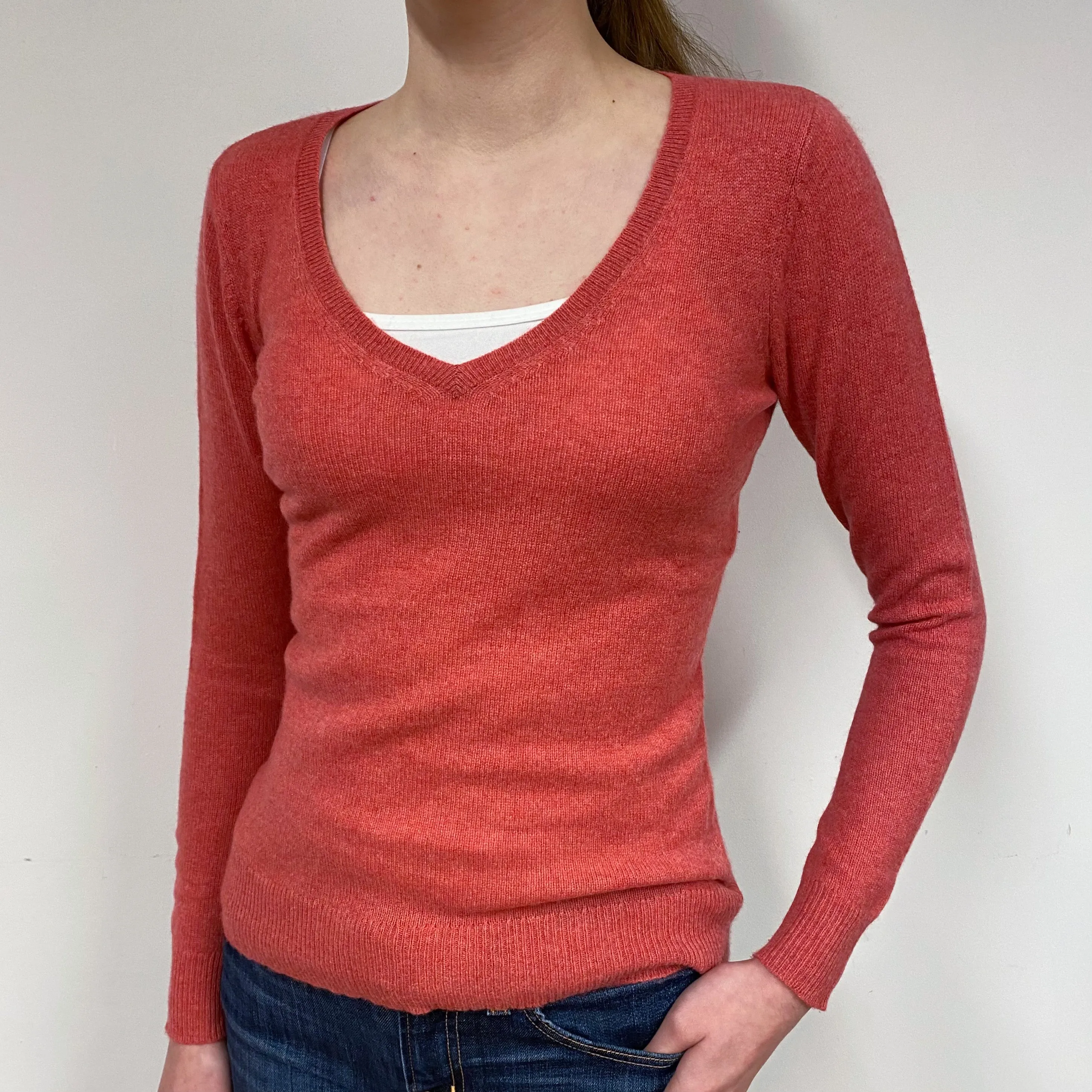 Burnt Orange Cashmere V-Neck Jumper Extra Small