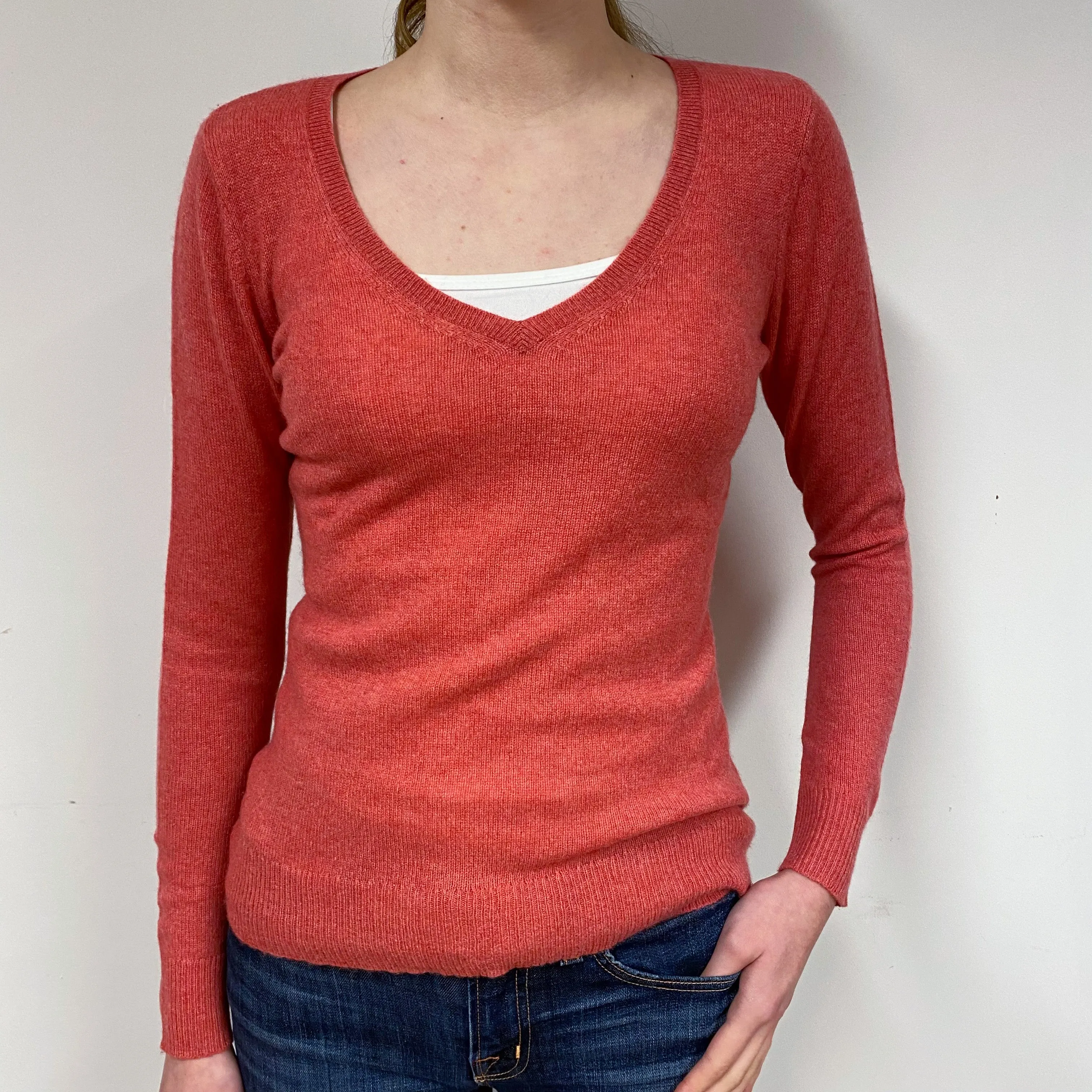 Burnt Orange Cashmere V-Neck Jumper Extra Small