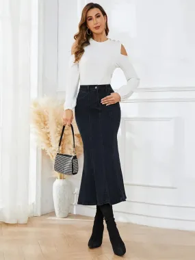 Button Detail Denim Skirt
