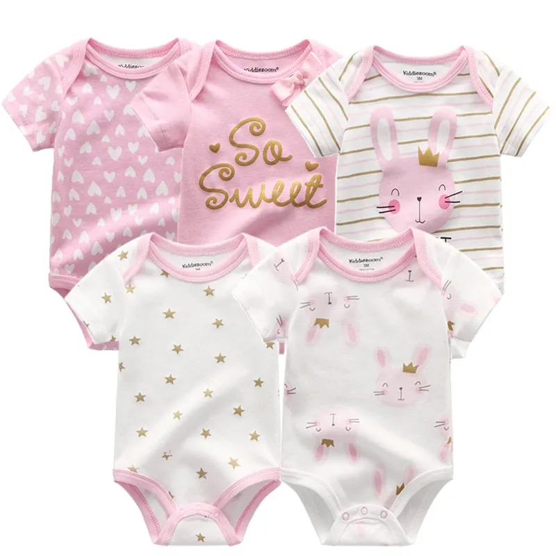 Cartoon Print Baby Girls Short Sleeve Cotton Romper Set