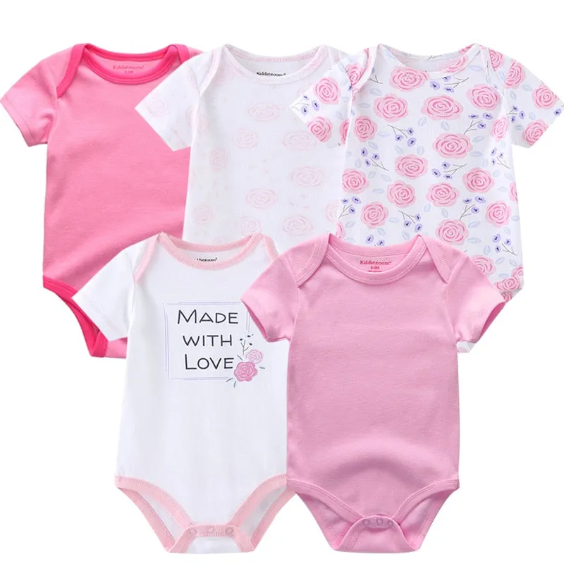 Cartoon Print Baby Girls Short Sleeve Cotton Romper Set