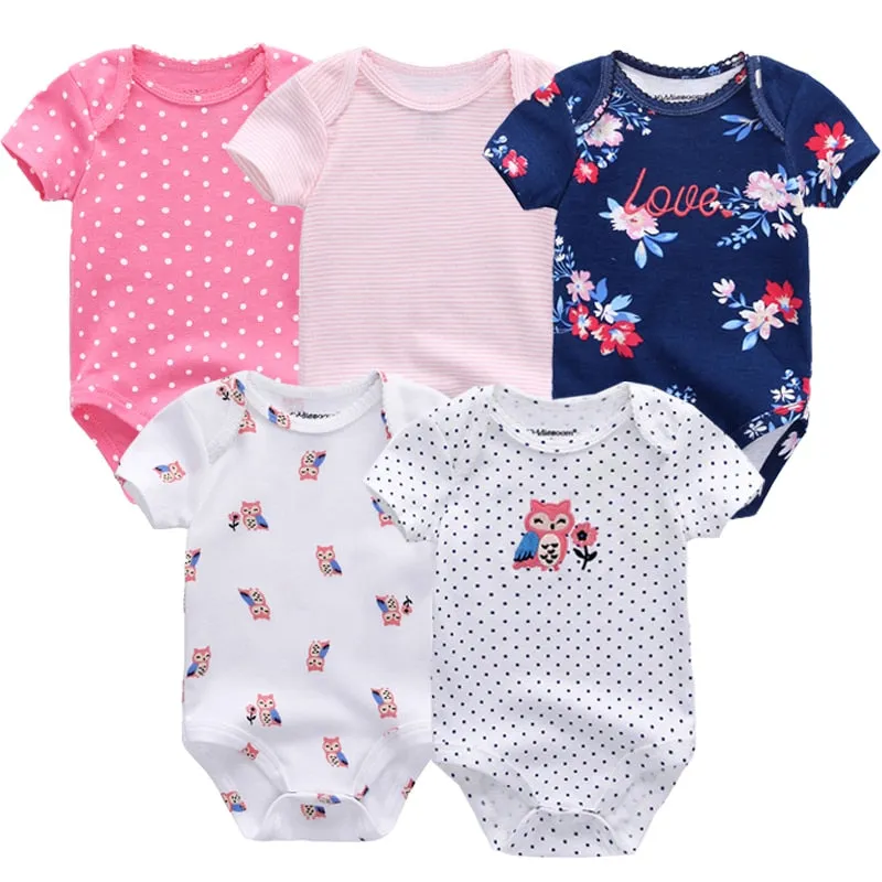 Cartoon Print Baby Girls Short Sleeve Cotton Romper Set