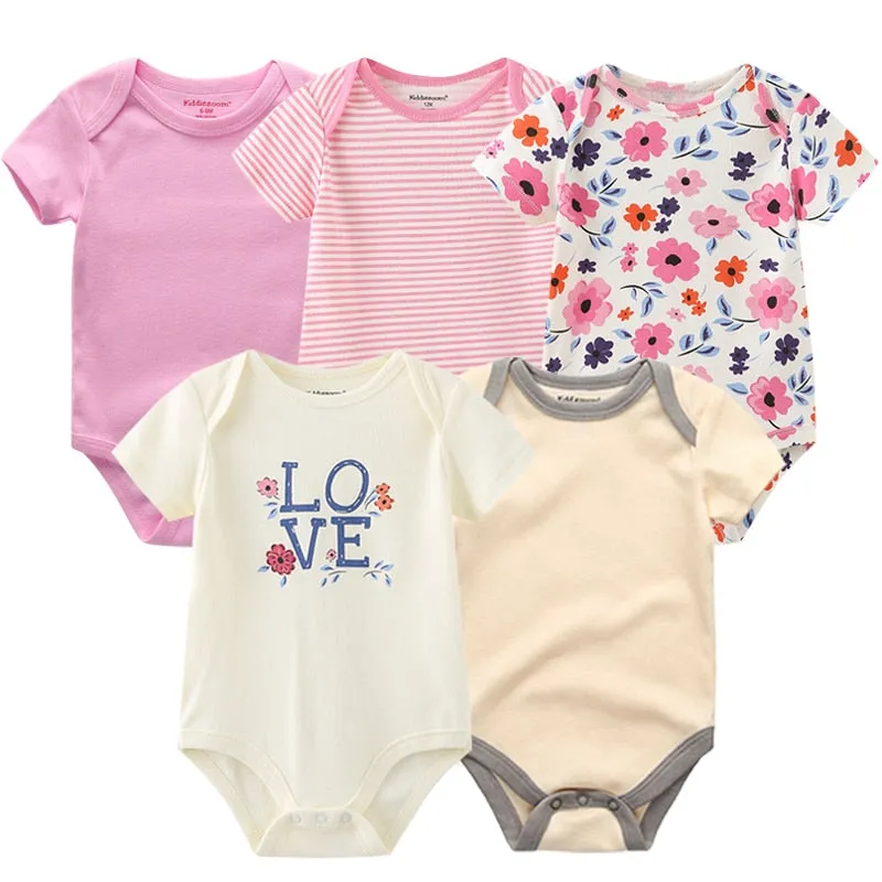 Cartoon Print Baby Girls Short Sleeve Cotton Romper Set