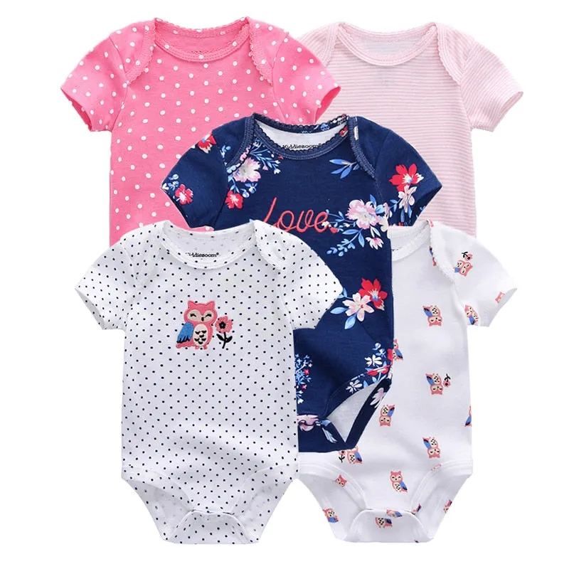Cartoon Print Baby Girls Short Sleeve Cotton Romper Set
