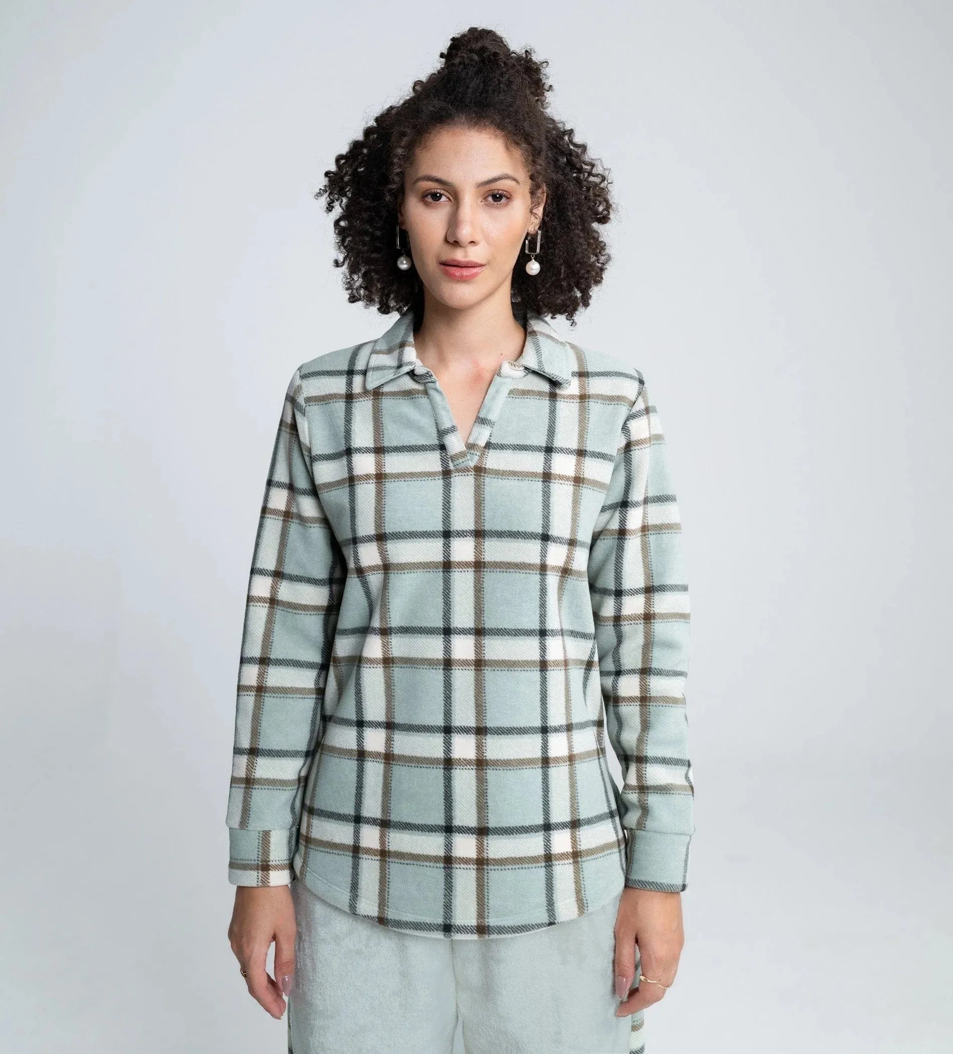 Casual Flannel-Check Sweatshirt