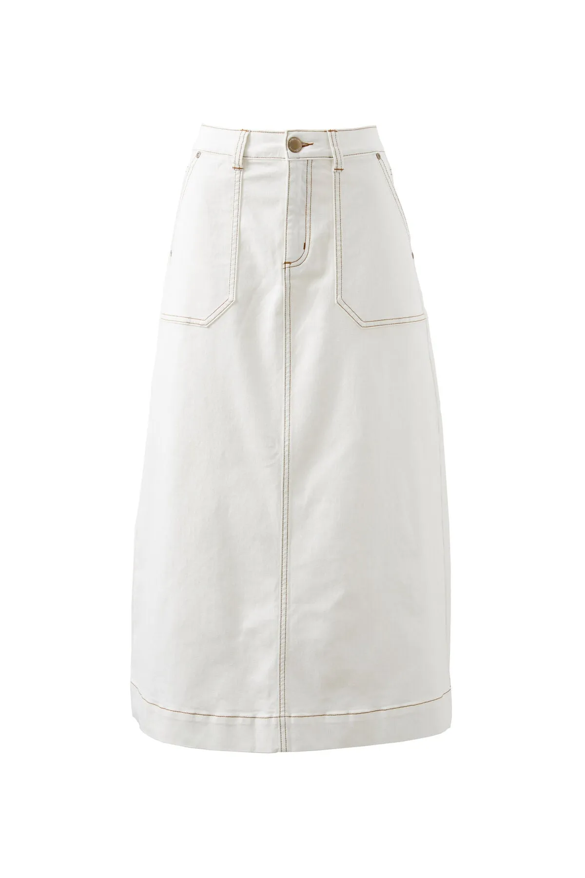 Ceres Life Patch Picket Denim Midi Skirt - fresh ecru