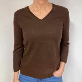 Chocolate Brown Cashmere V-Neck Jumper Medium/Petite