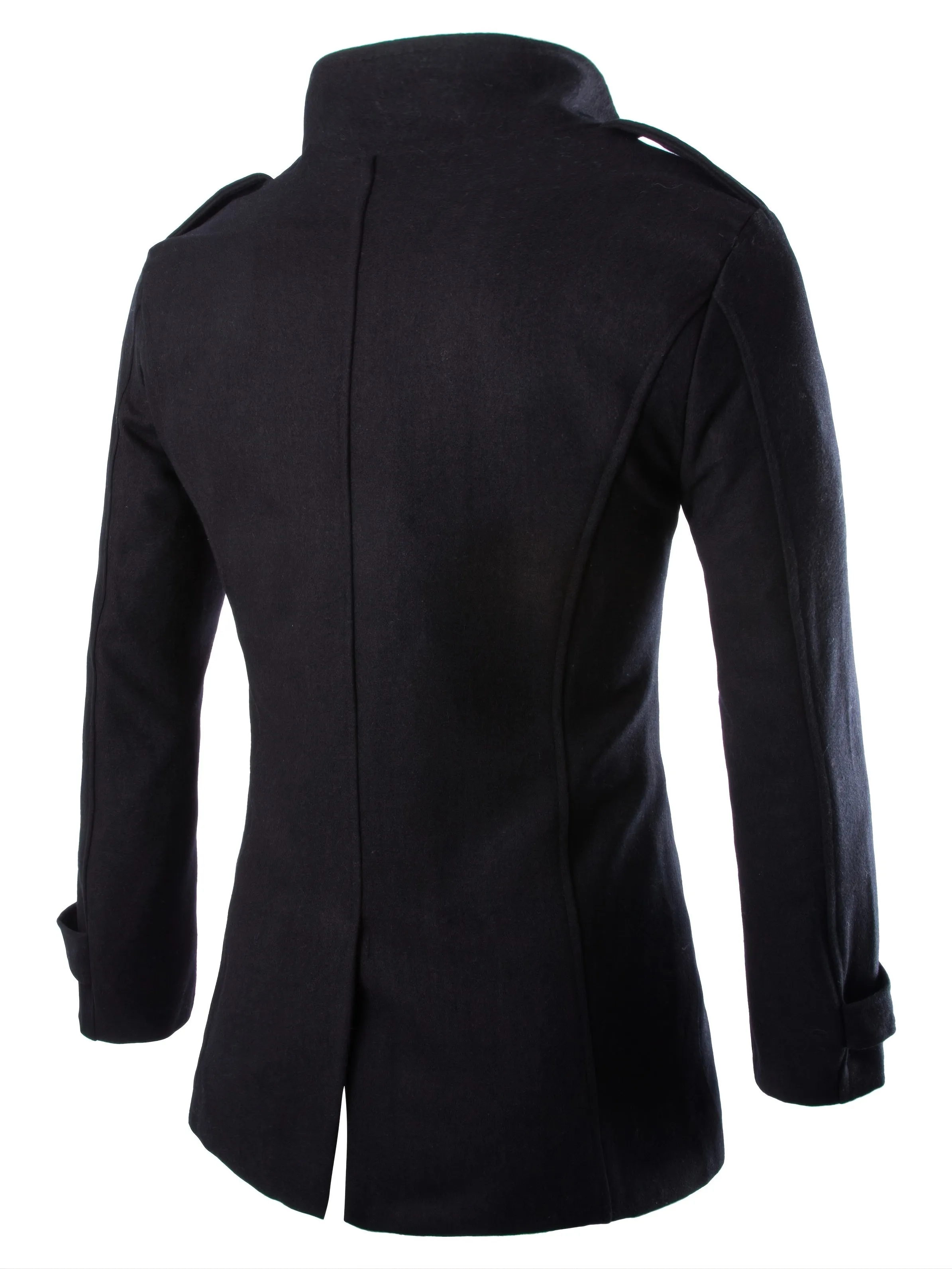 Coatify - Heren Peacoat van Wolmix met Hoge Kraag en Epauletdetails