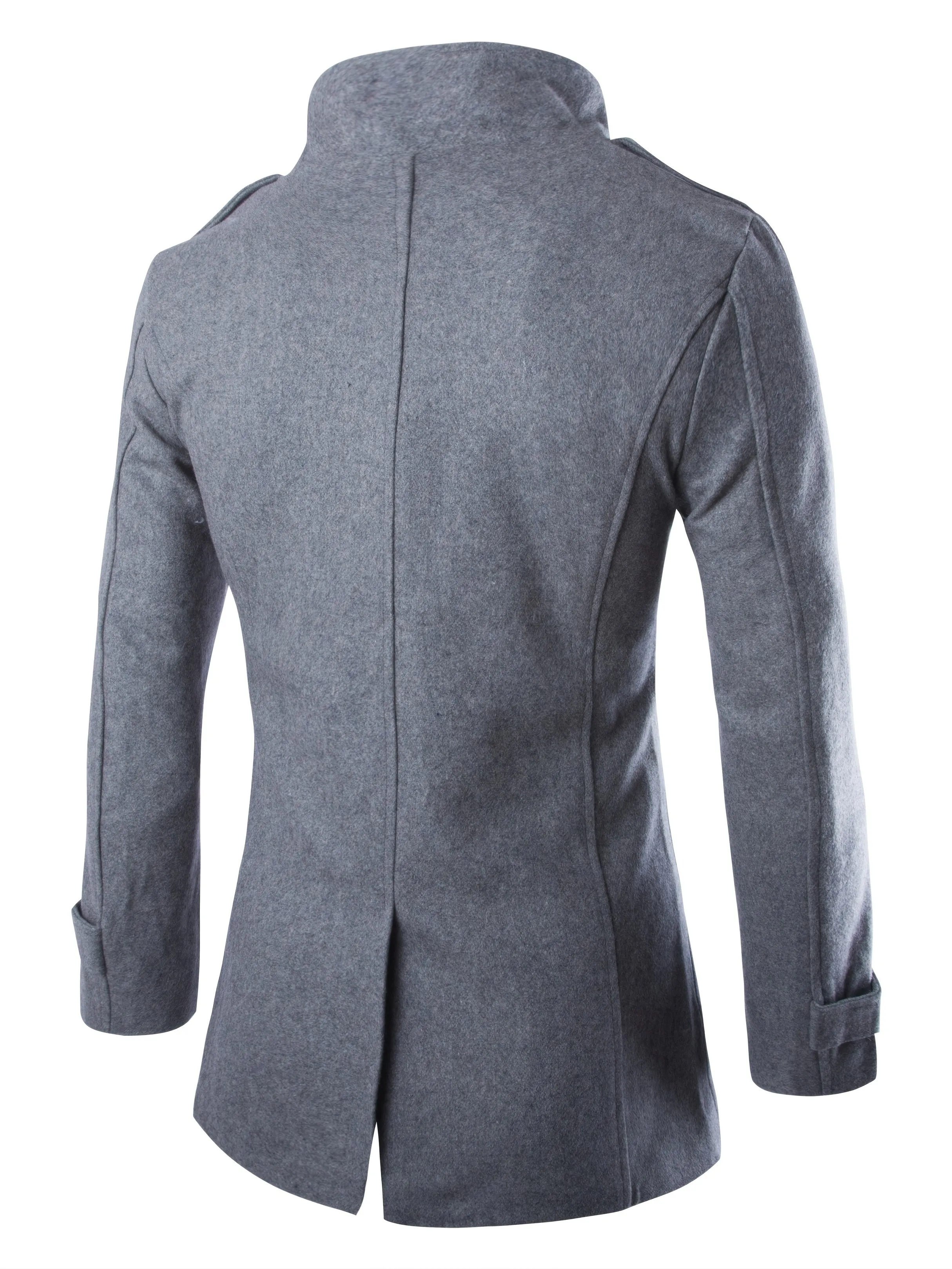 Coatify - Heren Peacoat van Wolmix met Hoge Kraag en Epauletdetails