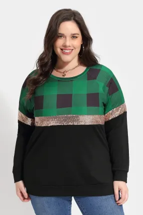 Colorblock Plaid Crewneck Compression Shirt