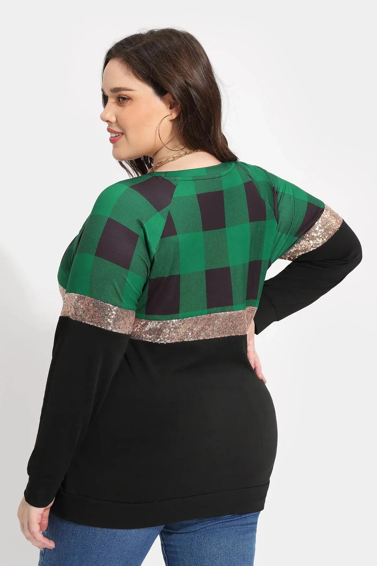 Colorblock Plaid Crewneck Compression Shirt